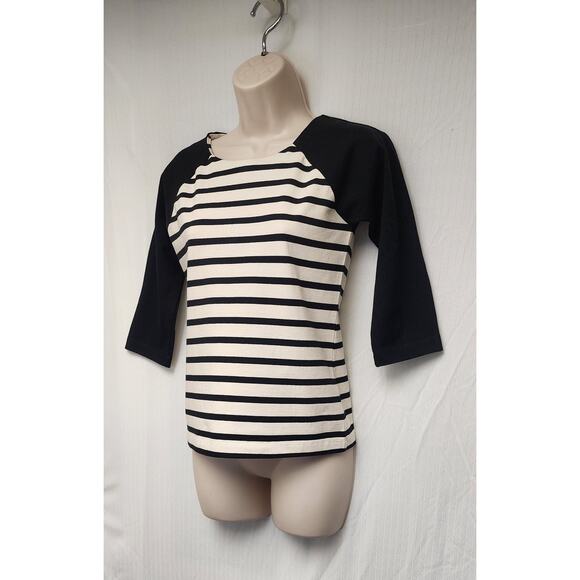 J. Crew Women's Size XS Black & Brown Raglan Sailor Stripe 3/4 Sleeve Top Blouse - Picture 4 of 6